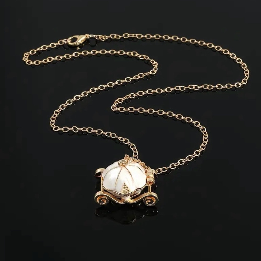 Disney Cinderella Carriage Locket Necklace | Gold-Tone Openable Pendant Necklace